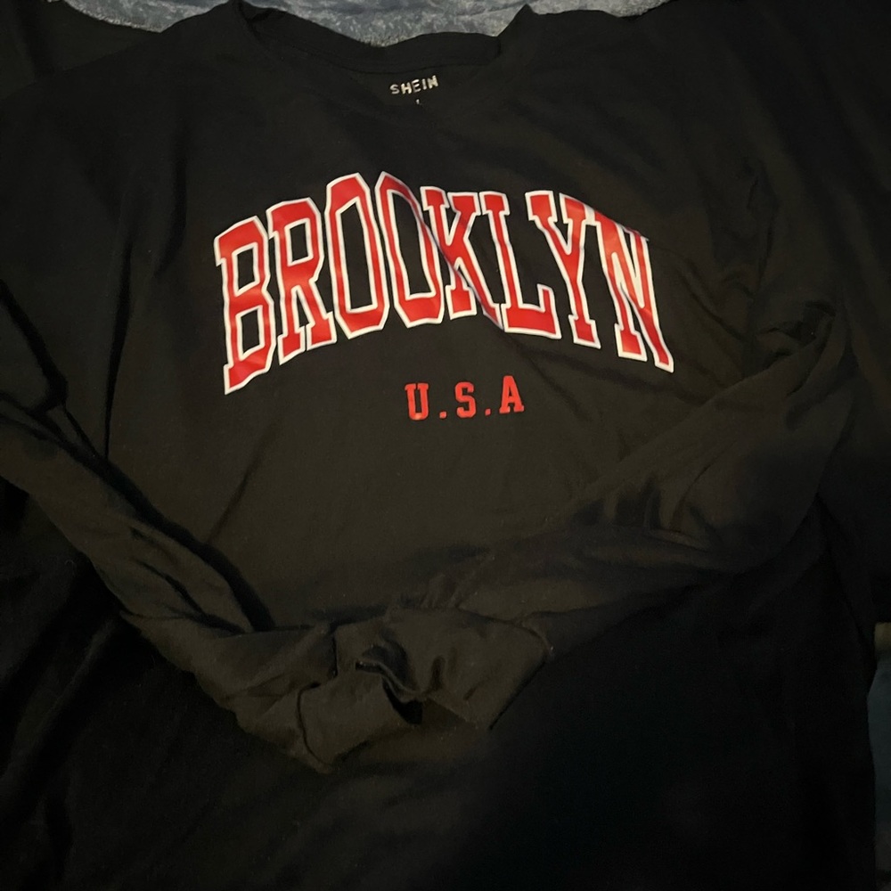 SHEIN Black Long Sleeve Brooklyn Tee